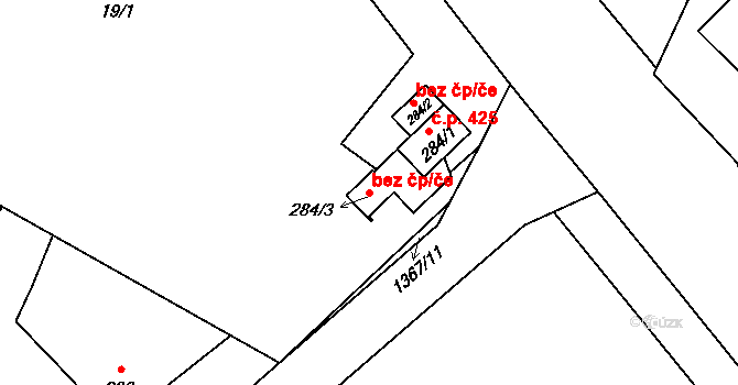 Třinec 46342494 na parcele st. 284/3 v KÚ Nebory, Katastrální mapa