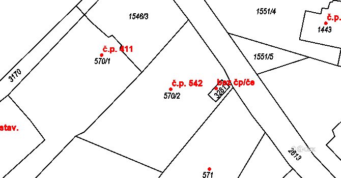 Čertovina 542, Hlinsko na parcele st. 570/2 v KÚ Hlinsko v Čechách, Katastrální mapa