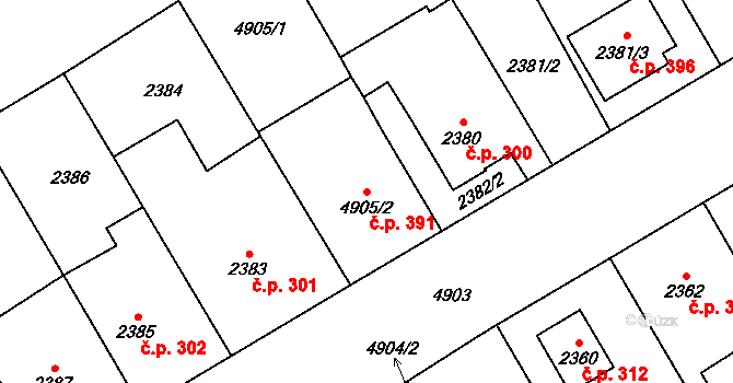 Pražské Předměstí 391, Vysoké Mýto na parcele st. 4905/2 v KÚ Vysoké Mýto, Katastrální mapa