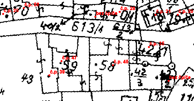 Jemníky 45 na parcele st. 58 v KÚ Jemníky, Katastrální mapa