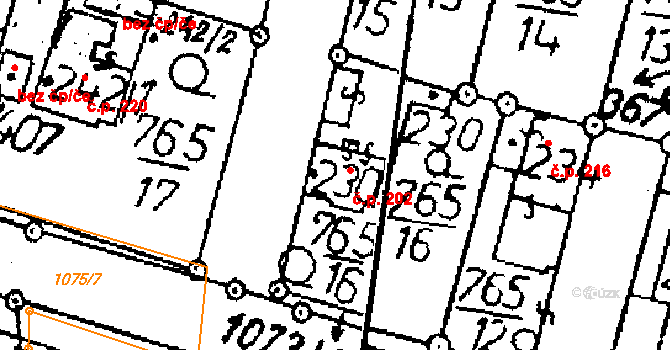 Tři Dvory 202 na parcele st. 230 v KÚ Tři Dvory, Katastrální mapa