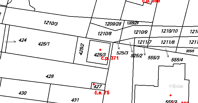 Opatovice 371 na parcele st. 425/3 v KÚ Opatovice u Rajhradu, Katastrální mapa
