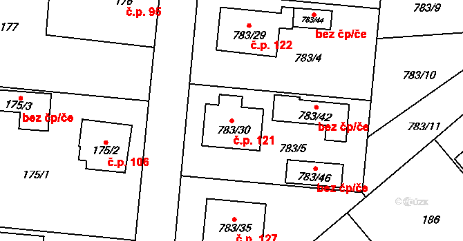 Blížejov 121 na parcele st. 783/30 v KÚ Blížejov, Katastrální mapa