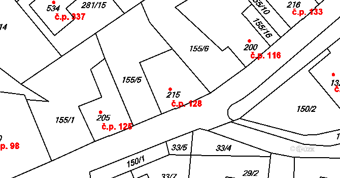 Malá Skalice 128, Česká Skalice na parcele st. 215 v KÚ Malá Skalice, Katastrální mapa