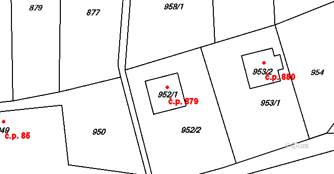 Bludov 879 na parcele st. 952/1 v KÚ Bludov, Katastrální mapa