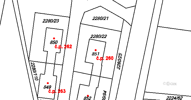 Staré Město 260 na parcele st. 851 v KÚ Staré Město pod Králickým Sněžníkem, Katastrální mapa