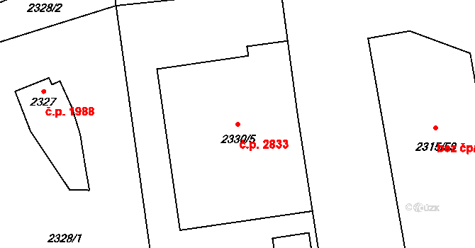 Stodůlky 2833, Praha na parcele st. 2330/5 v KÚ Stodůlky, Katastrální mapa