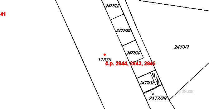 Zelené Předměstí 2843,2844,2845, Pardubice na parcele st. 11339 v KÚ Pardubice, Katastrální mapa