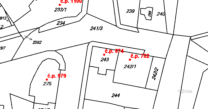 Vejprty 574 na parcele st. 243 v KÚ Vejprty, Katastrální mapa