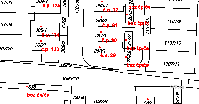 Blšany 89 na parcele st. 268/1 v KÚ Blšany, Katastrální mapa