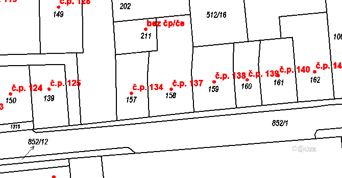 Líšťany 137 na parcele st. 158 v KÚ Líšťany u Cítolib, Katastrální mapa