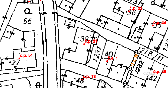Chrtníč 21 na parcele st. 39 v KÚ Chrtníč, Katastrální mapa