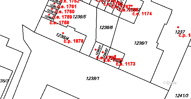 Děčín IV-Podmokly 1769, Děčín na parcele st. 1236/21 v KÚ Podmokly, Katastrální mapa
