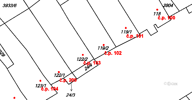 Brod nad Dyjí 102 na parcele st. 119/2 v KÚ Brod nad Dyjí, Katastrální mapa