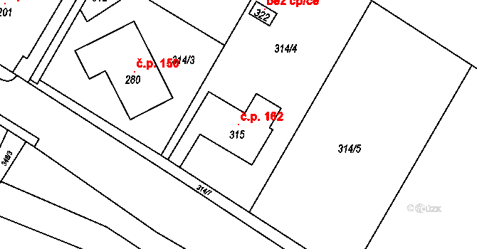 Mramotice 162, Znojmo na parcele st. 315 v KÚ Mramotice, Katastrální mapa