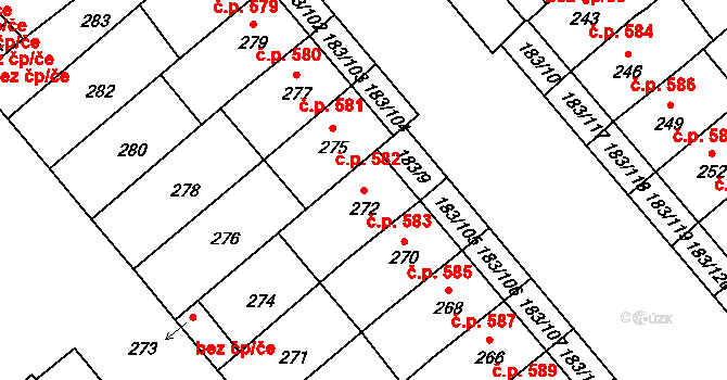 Lednice 583 na parcele st. 272 v KÚ Lednice na Moravě, Katastrální mapa