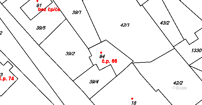 Cvrčovice 66, Zdounky na parcele st. 94 v KÚ Cvrčovice u Zdounek, Katastrální mapa