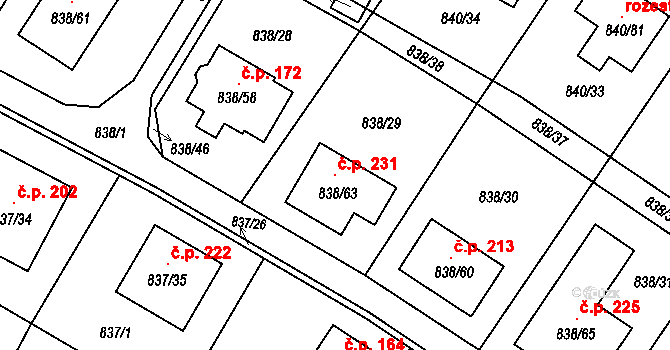 Libišany 231 na parcele st. 838/63 v KÚ Libišany, Katastrální mapa