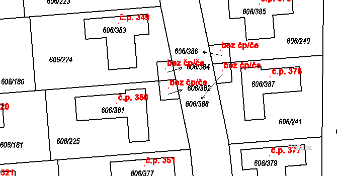 Nymburk 105468495 na parcele st. 606/382 v KÚ Drahelice, Katastrální mapa