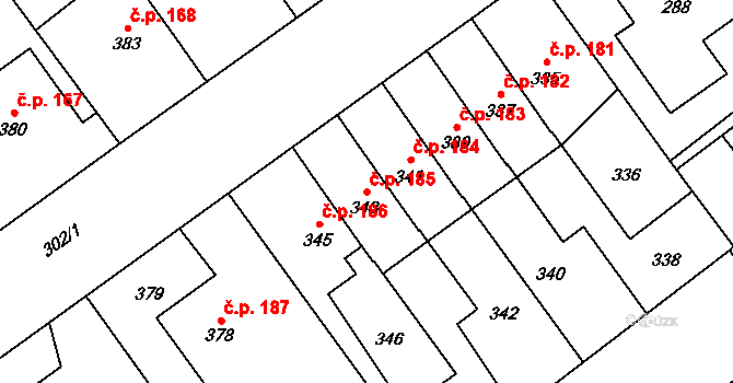 Přerov IV-Kozlovice 185, Přerov na parcele st. 343 v KÚ Kozlovice u Přerova, Katastrální mapa