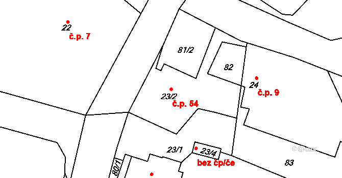 Štipoklasy 54 na parcele st. 23/2 v KÚ Štipoklasy u Černín, Katastrální mapa