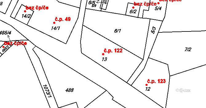 Malešov 122 na parcele st. 13 v KÚ Malešov, Katastrální mapa