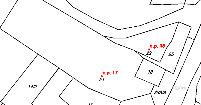Damírov 17, Zbýšov na parcele st. 21 v KÚ Damírov, Katastrální mapa