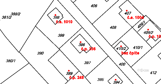 Zruč nad Sázavou 336 na parcele st. 396 v KÚ Zruč nad Sázavou, Katastrální mapa
