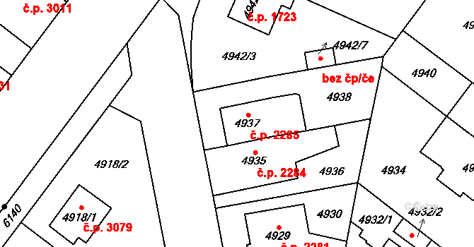 Jihlava 2285 na parcele st. 4937 v KÚ Jihlava, Katastrální mapa