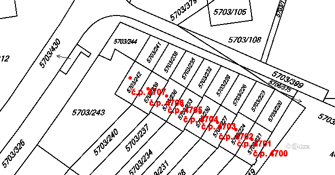 Jihlava 4705 na parcele st. 5703/236 v KÚ Jihlava, Katastrální mapa