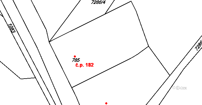 Telč-Štěpnice 182, Telč na parcele st. 785 v KÚ Telč, Katastrální mapa