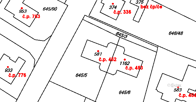 Líbeznice 452 na parcele st. 581 v KÚ Líbeznice, Katastrální mapa