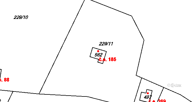 Hostěradice 185, Kamenný Přívoz na parcele st. 562 v KÚ Hostěradice, Katastrální mapa
