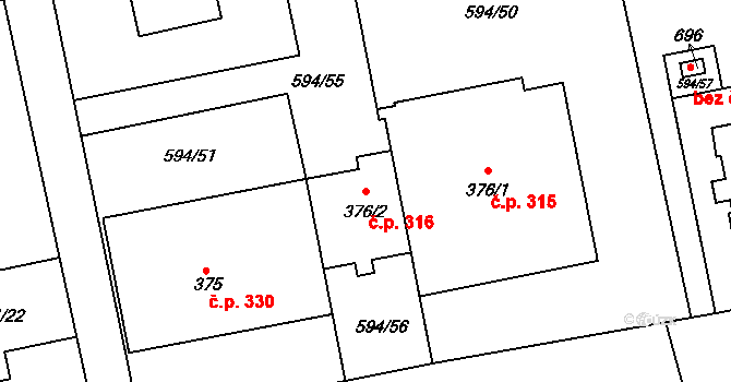 Hostouň 316 na parcele st. 376/2 v KÚ Hostouň u Prahy, Katastrální mapa
