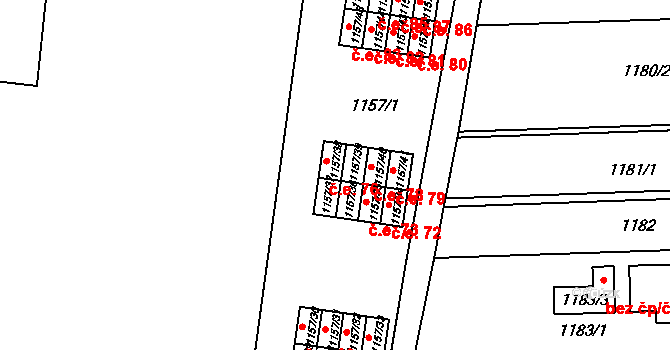 Rajhrad 76 na parcele st. 1157/38 v KÚ Rajhrad, Katastrální mapa