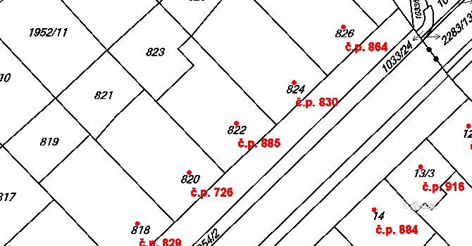 Mistřín 885, Svatobořice-Mistřín na parcele st. 822 v KÚ Mistřín, Katastrální mapa