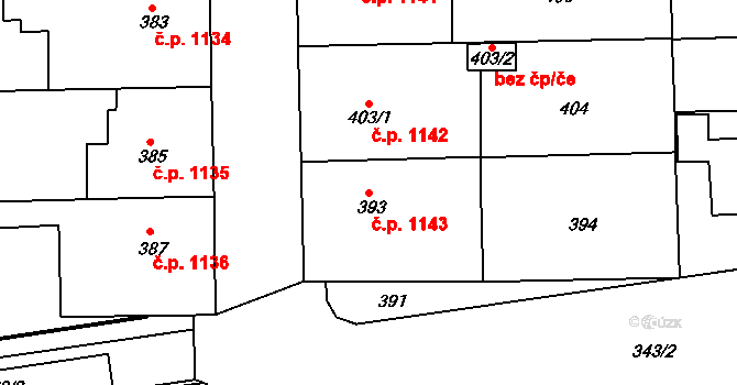 Slavkov u Brna 1143 na parcele st. 393 v KÚ Slavkov u Brna, Katastrální mapa