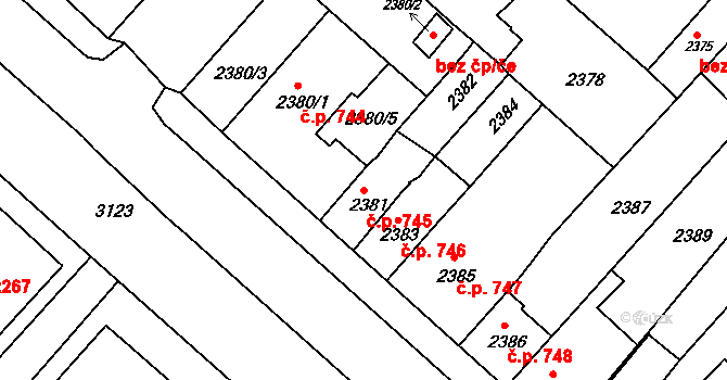 Pod Bezručovým vrchem 745, Krnov na parcele st. 2381 v KÚ Krnov-Horní Předměstí, Katastrální mapa
