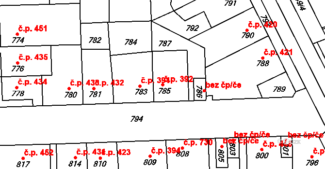 Švermov 392, Kladno na parcele st. 785 v KÚ Motyčín, Katastrální mapa