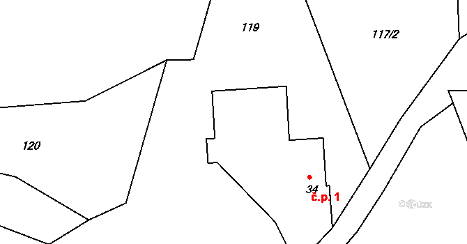 Červenice 1, Pěnčín na parcele st. 34 v KÚ Kamení, Katastrální mapa