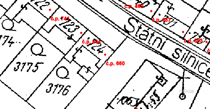 Lanžhot 660 na parcele st. 724 v KÚ Lanžhot, Katastrální mapa