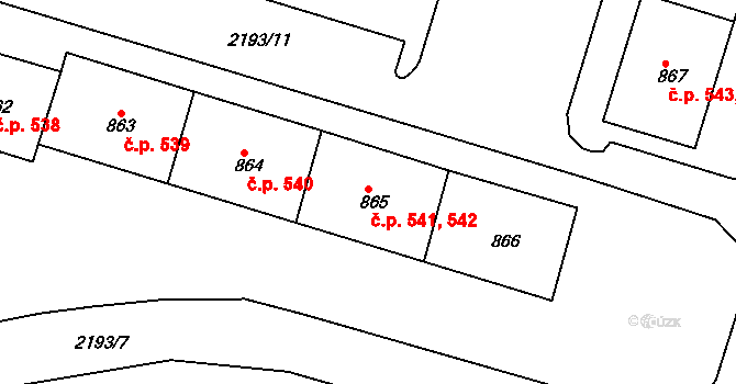 Bor 541,542 na parcele st. 865 v KÚ Bor u Tachova, Katastrální mapa
