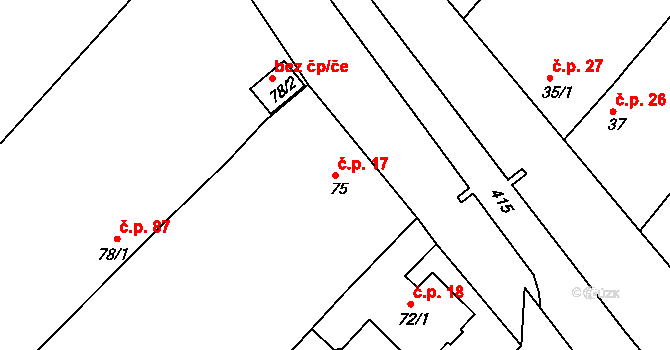 Renoty 17, Uničov na parcele st. 75 v KÚ Renoty, Katastrální mapa