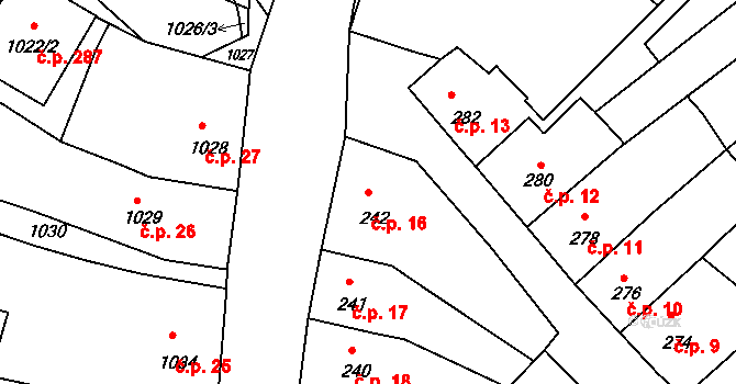 Mimoň IV 16, Mimoň na parcele st. 242 v KÚ Mimoň, Katastrální mapa