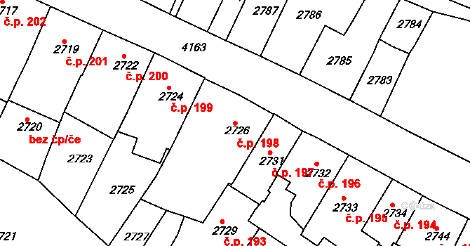 Roudnice nad Labem 198 na parcele st. 2726/1 v KÚ Roudnice nad Labem, Katastrální mapa