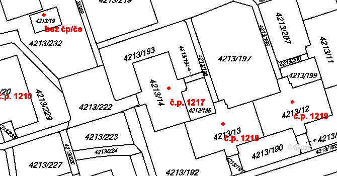 Lutyně 1217, Orlová na parcele st. 4213/14 v KÚ Horní Lutyně, Katastrální mapa