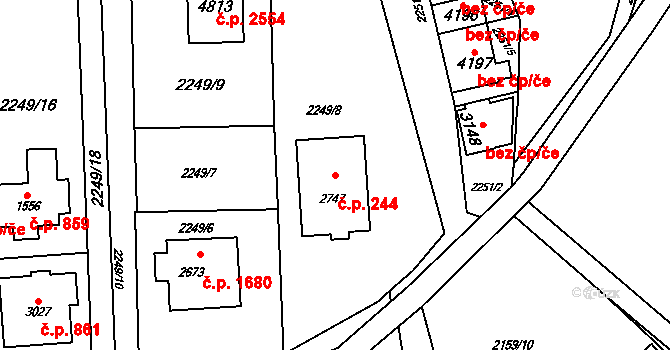 Rožnov pod Radhoštěm 244 na parcele st. 2747 v KÚ Rožnov pod Radhoštěm, Katastrální mapa