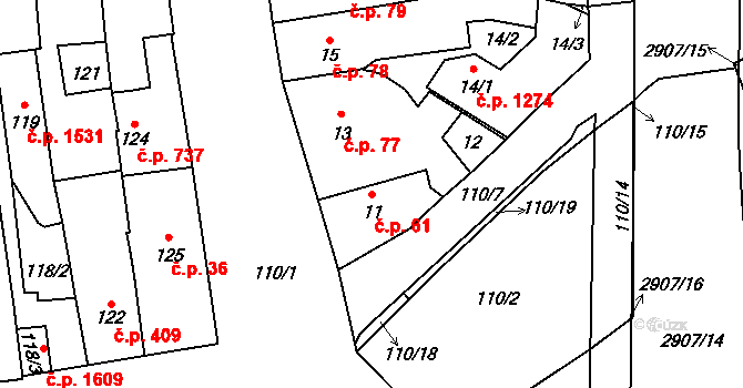 Valašské Meziříčí 61 na parcele st. 11 v KÚ Valašské Meziříčí-město, Katastrální mapa