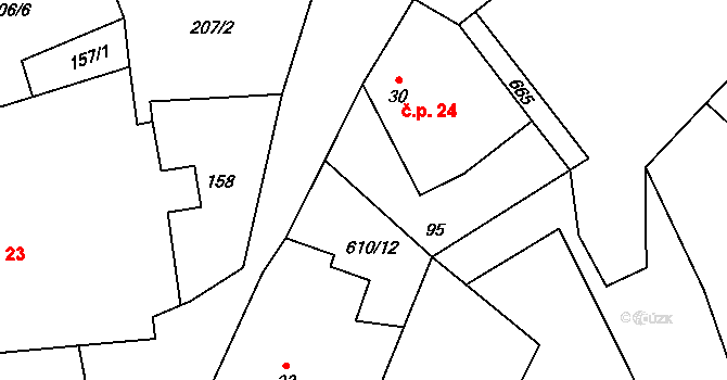 Hamr 24 na parcele st. 30 v KÚ Hamr, Katastrální mapa