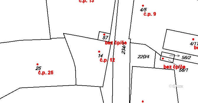 Drahoraz 12, Kopidlno na parcele st. 14 v KÚ Drahoraz, Katastrální mapa